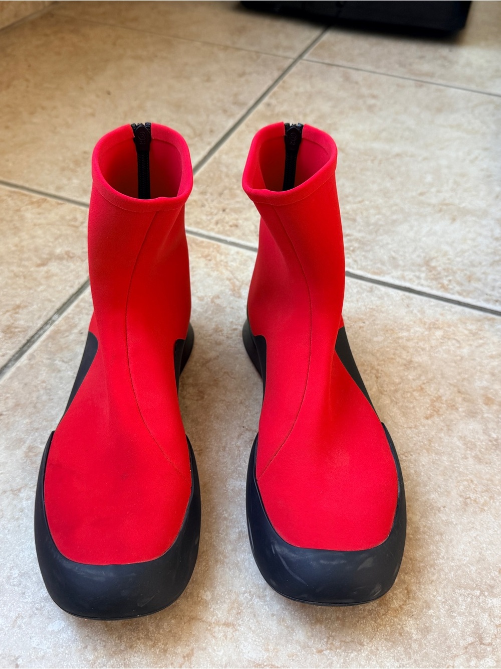 The Row Zippered Red Scuba Boots with Black Soles